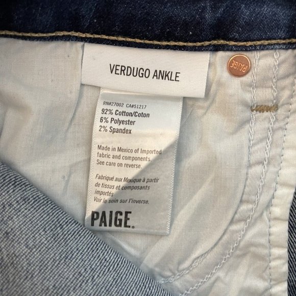 Paige Verdugo Ankle Jeans Womens Size 25 Skinny Dark Wash - Picture 7 of 9